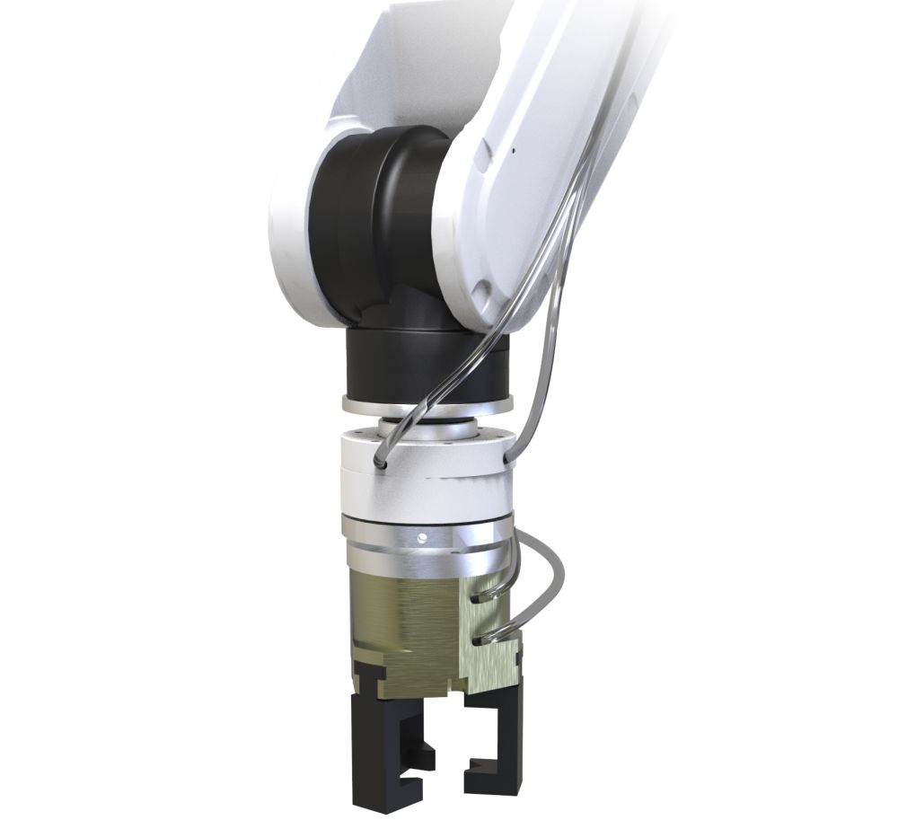 ロータリージョイントありの図。配管がスッキリとまとまっている。