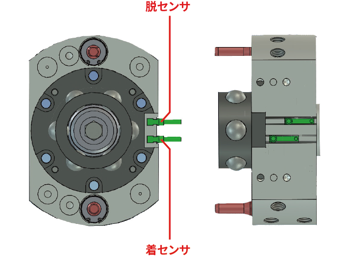 着脱確認センサの取付位置を示した画像。