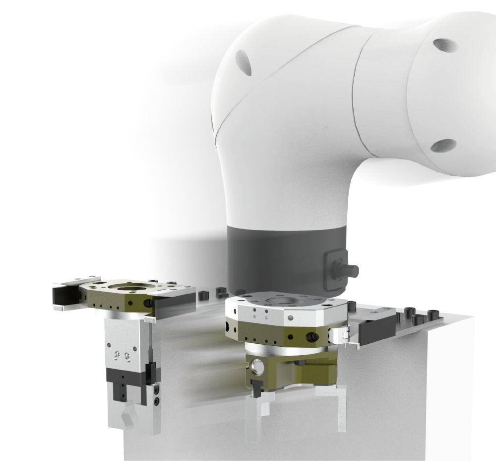 メカチェンジャーKHGの使用イメージ。ロボットのスライド動作で交換。